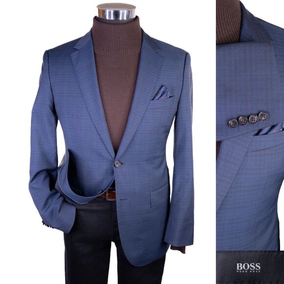 Hugo Boss The JAMES Blazer Sport Coat 2-Button Casual Jacket 36R Wool Check Blue - Picture 1 of 15